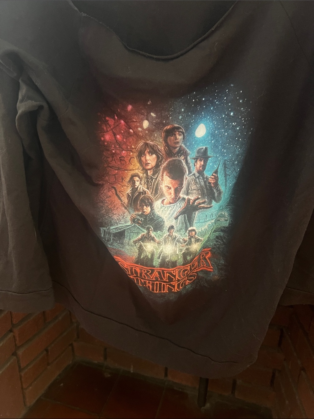 Stranger Things Graphic Hoodie - Black with Multicolor Print